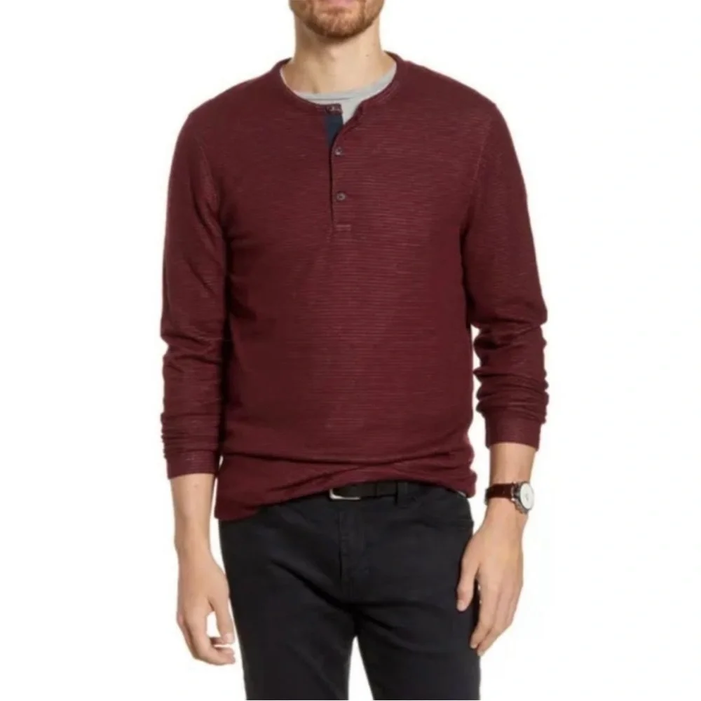 NWT Men's‎ Nordstrom 1901 burgundy soft striped long sleeve henley Large